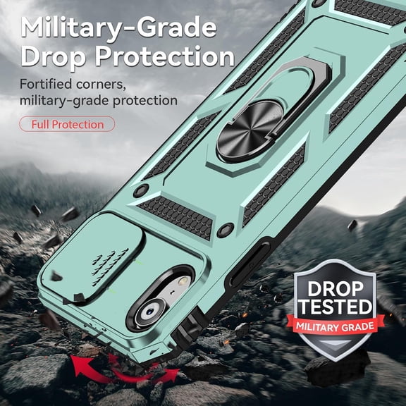 WEGOLY-for iPhone XR Phone Case with HD Screen Protector: [Military Grade 20ft. Drop Tested] Slide Camera Cover Ring Shockproof Protective Phone Case for - iPhone XR (Dark Green)