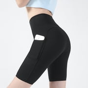 WEHUSE Biker Shorts Women 5 Tummy Control Workout Shorts with Pockets, High Waisted Yoga Running Gym Shorts Spandex Compression