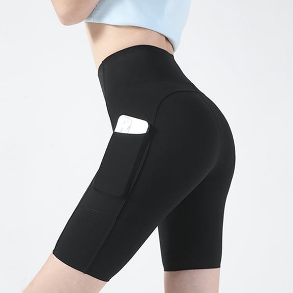 WEHUSE Biker Shorts Women 5" Tummy Control Workout Shorts with Pockets, High Waisted Yoga Running Gym Shorts Spandex Compression