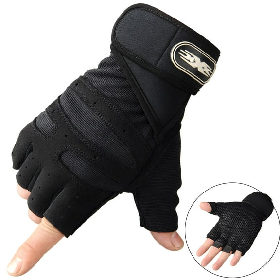 WEHUSE Breathable Workout Gloves for Men Women, Padded Weight Lifting Gloves with Wrist Wraps Support, Full Palm Protection, Fingerless Black