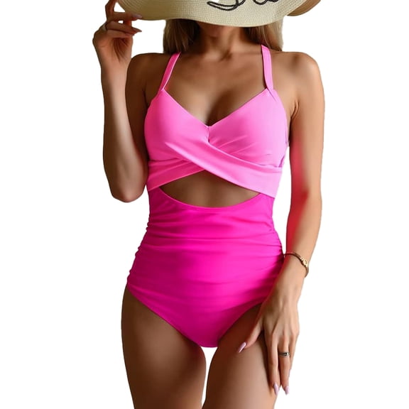 WEHUSE One Piece Swimsuit for Women Bathing Suits Twist Front Cutout Adjustable Straps Ruched Swimwear