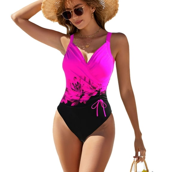 WEHUSE One Piece Swimsuit for Women Tummy Control Slimming Color Block Print Bathing Suit, 1 Piece Beach Outfit Sexy Sport Swim Suits