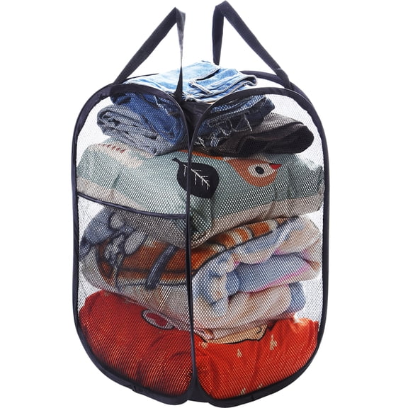 WEHUSE Pop Up Hampers for Laundry, Large Foldable Mesh Laundry Basket Collapsible, Black