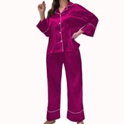WEHUSE Womens Classic Button Down Long Satin Silk Pajama Set