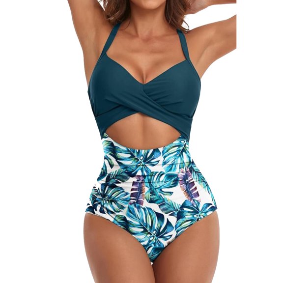 WEHUSE Women's One Piece Swimsuits Tummy Control Cutout High Waisted Bathing Suit Wrap Tie Back