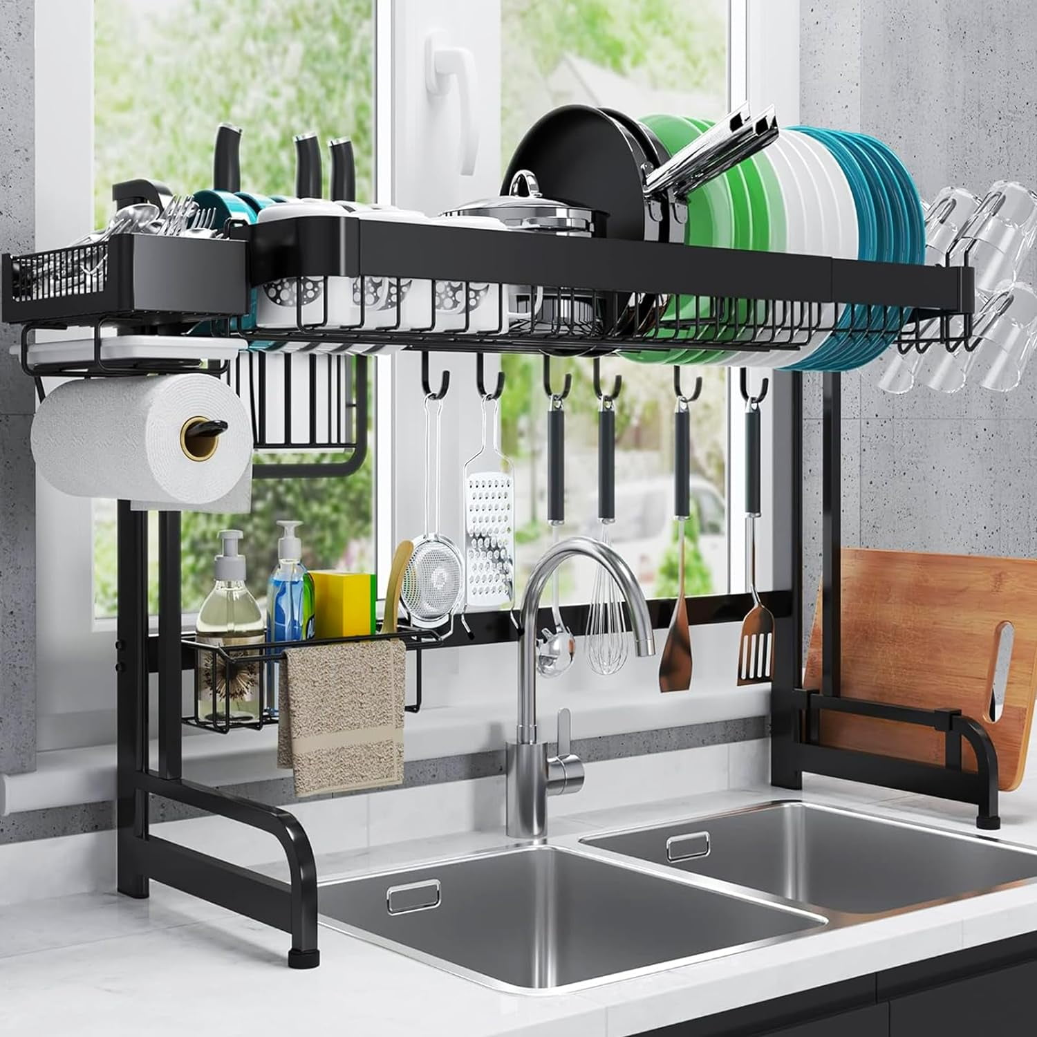 WEI Full Stainless Steel Dish Drying Rack Over The Sink - Adjustable ...