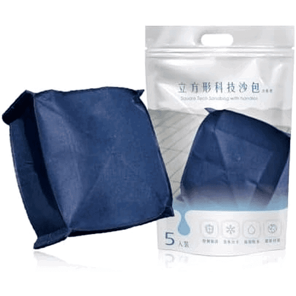 WEIBAO Square Tech Sandbag with Handles - 5 Pack (14" x 14"), Dark Blue | WB-626LH-A | Water-Activated Flood Barriers, Sandless Sandbags, Absorbent Water Blocker$$Tools & Hardware Other