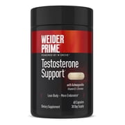 Weider Prime Testosterone Support - Men’s Vitality Formula with KSM-66 Ashwagandha, Zinc & BioPerine - Supports Lean Muscle & Healthy Testosterone Levels for Men - Gluten-Free - 60 Capsules