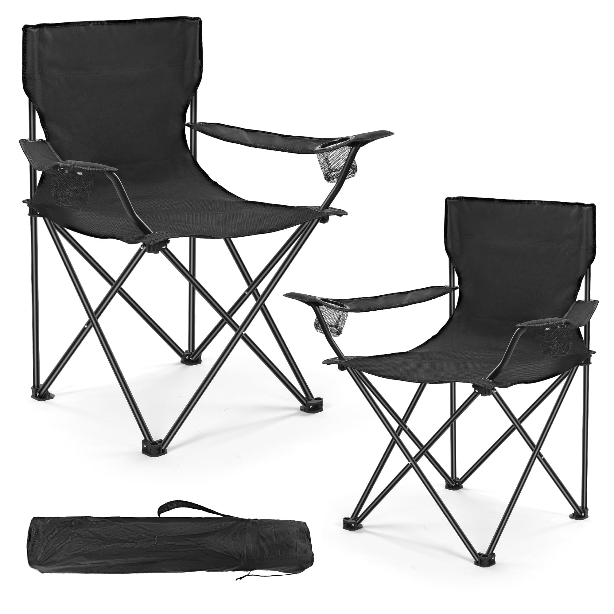 WEIDIORME 2-Pack Collapsible Camping Chairs with Carry Bag, Black