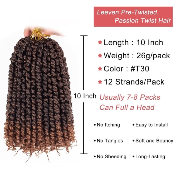 WEIF-10 Inch Pre Twisted Passion Twist Hair 8 Packs Ombre Brown Pre Looped Short Bob Bohemian Braids Hair Extensions for Black Women Bomb Crochet Passion Twists Synthetic Hair 12 Strands/Pack #T30