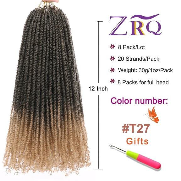 WEIF-12 Inch Micro Twist Crochet Hair Bob Crochet Braids Ombre Light Blonde Mini Pre-twisted Passion Twist Mini Senegalese Twist Crochet Hair Pre-looped Yanky Twist Hair Extensions(9 Packs,T27#)