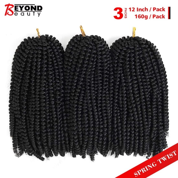 WEIF-12 inch Spring Twist Crochet Braids Hair for Butterfly Locs Bomb Twist Crochet Hair Ombre Colors Synthetic Fluffy Hair Extension 3 Packs (12 Inch, 1B)