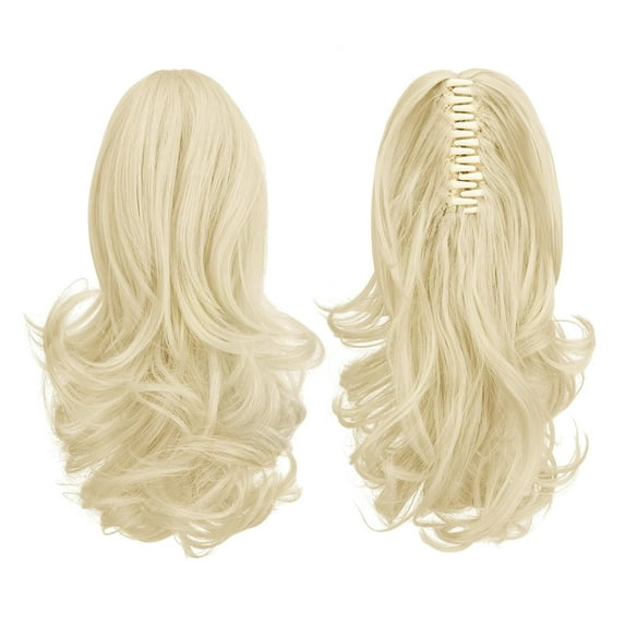 WEIF-13" Ponytail Extension Long Curly Ponytail Clip in Claw Hair Extension Natural Looking Synthetic Hairpiece for Women, Platinum Blonde