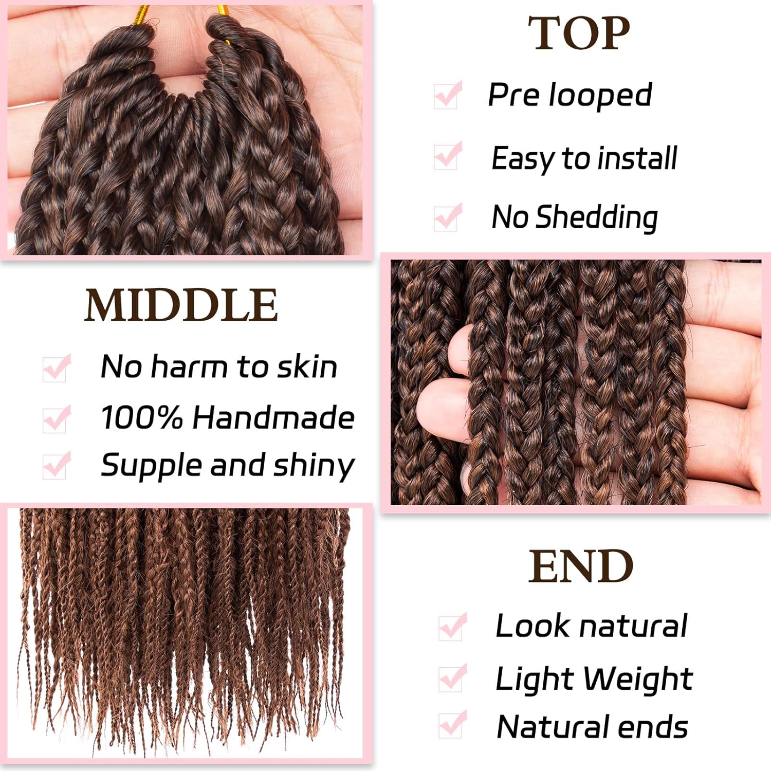 WEIF-14 Inch Box Braids Crochet Hair 144 Strands Pre-looped Knotless ...