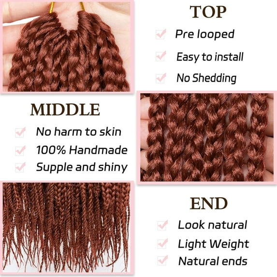 WEIF-18 Inch Box Braids Crochet Hair 144 Strands Medium Bohemian Braids Hair Pre-looped 8 Packs Copper Red Synthetic Braiding Hair Extension for Women (350#)