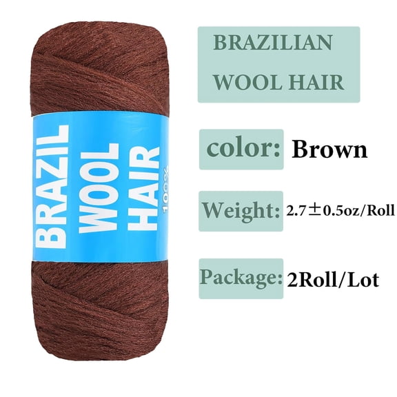 WEIF-2 Roll Natural Brazilian Wool Hair Yarn Hair for Jumbo Braids Braiding Hair for Soft Locs Faux Locs Goddess Locs Hair Extension Senegalese Twist Crochet Hair for Black Women(Brown,2Roll)