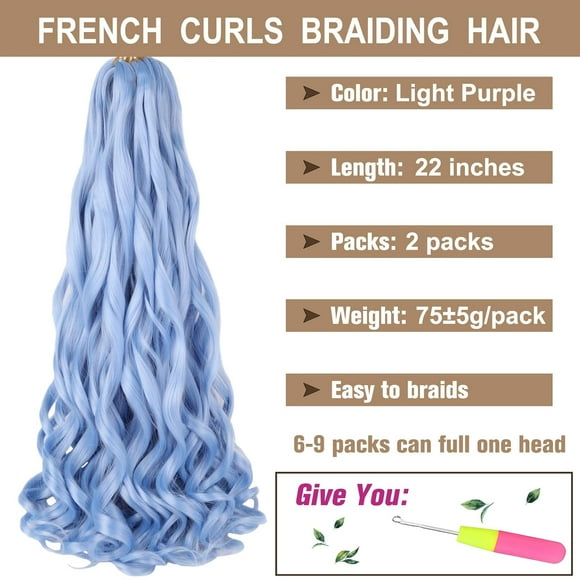 WEIF-22 Inch 2 PCS French Curl Braiding Hair Baby Blue Loose Wave Crochet Braids for Box Braids Pre Stretched French Curls Braiding Hair Synthetic EZ Braids Extentions for Black Woman