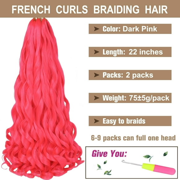 WEIF-22 Inch Pre-stretched French Curls Brading Hair 2 Packs Bouncy Braiding Hair Spanish Curls Box Braids with Bouncy Curls French Curl senegalese twists Synthetic Hair For Black WomenDark Pink
