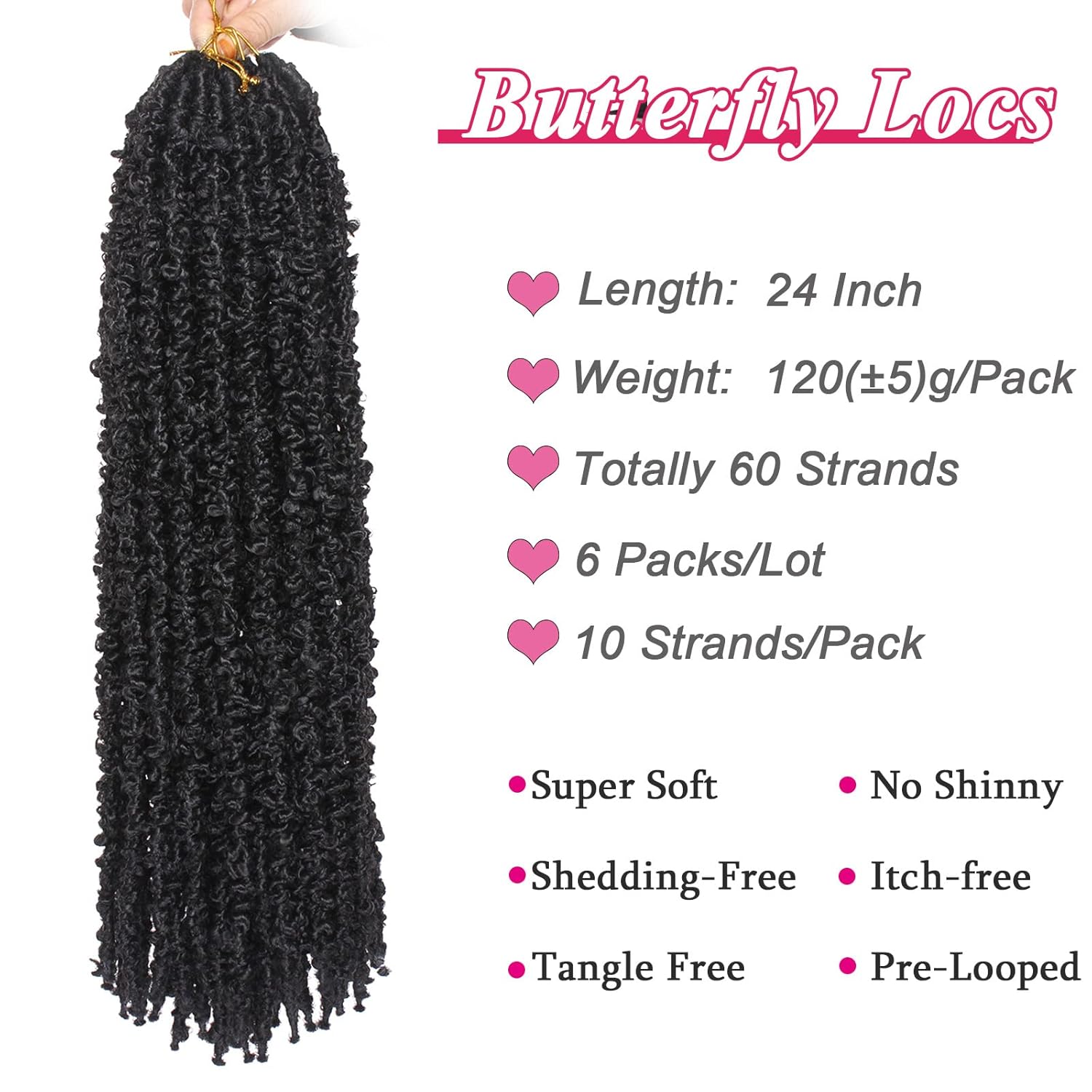 WEIF-24 Inch Butterfly Locs Crochet Hair 6 Packs Distressed Faux Locs ...
