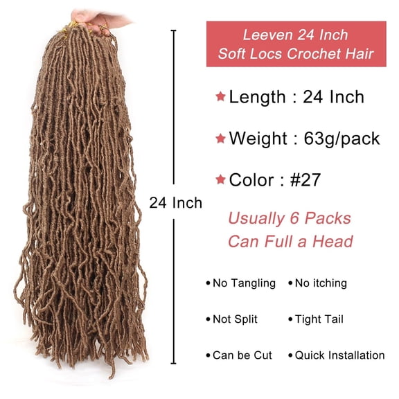 WEIF-24 Inch Distressed Faux Locs Crochet Braids 6 Packs New Soft Locs Strawberry Blonde Long Messy Goddess Locs Pre Looped Curly Wavy Dreadlock Synthetic Hair for Black Women #27