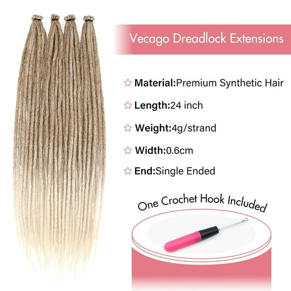 WEIF-24 Inch Dreadlock Hair Extensions, 40 Strands SE Thin 0.6cm Width Dreadlock Extensions, Synthetic Handmade Soft Hippie Style Dreadlocks for Woman,27/613