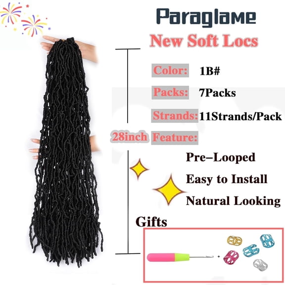 WEIF-28 Inch New Faux Locs Crochet Hair 7 Packs Pre-looped Crochet Locs Synthetic Black for Women