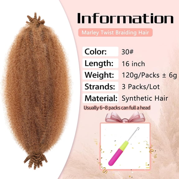WEIF-3 Packs Afro Twist Hair 16 Inch Blonde Springy Afro Twist Hair Pre Fluffed Spring Twist Hair Pre Marley Twist Braiding Hair Extensions (30#