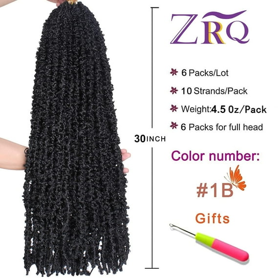 WEIF-30 Inch Light Weight Butterfly Locs Crochet Hair 6 Packs Long Distressed Butterfly Faux Locs Crochet Hair(30 inch,1B)