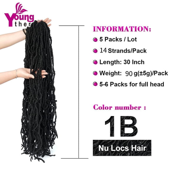 WEIF-30 inch New Faux Locs Crochet Hair New Soft Locs Crochet Hair For Butterfly Locs Pre Looped Synthetic Crochet Hair for Black Women (30 inch,5packs,1B)
