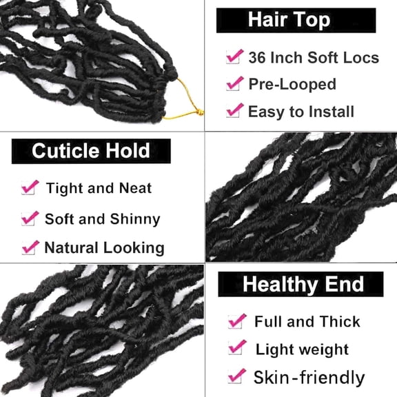 WEIF-7 Packs 36 Inch Soft Locs Crochet Hair Pre Looped Curly Wavy Distressed Faux Locs for Butterfly Locs Crochet Braids for Black Women (1B, 36 Inch(pack of 7))