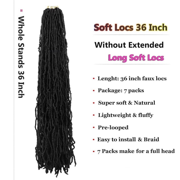 WEIF-7 Packs Faux Locs Crochet Hair Curly Wavy Distressed Locs 36 Inch Whole Strand Soft Locs Crochet Braids for Butterfly Locs Crochet Hair for Black Women (2#, 36 Inch(pack of 7))