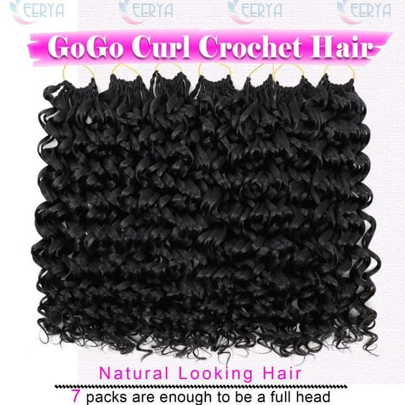 WEIF-7 Packs GoGo Curl Crochet Hair 16 Inch Short Curly Crochet Hair for Women Deep Wave Beach Curl Crochet Braids Synthetic Braiding Hair Extensions(16 Inch, #1B)