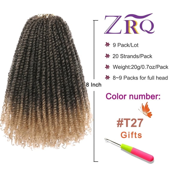 WEIF-8 Inch Micro Twist Crochet Hair Bob Crochet Braids Ombre Light Blonde Mini Pre-twisted Passion Twist Mini Senegalese Twist Crochet Hair Pre-looped Yanky Twist Hair Extensions(9 Packs,T27#)