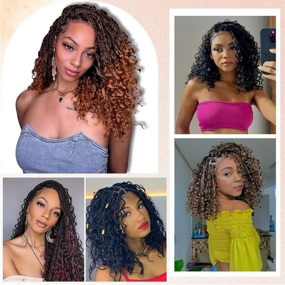 WEIF-8 Packs Crochet Box Braids- Boho Box Braids Crochet Braids Hair Bohomian Box Braid Crochet Hair Synthetic Braiding Hair 14 Inch Goddess Box Braids Crochet Hair for Black Women (14(8Packs), 4#