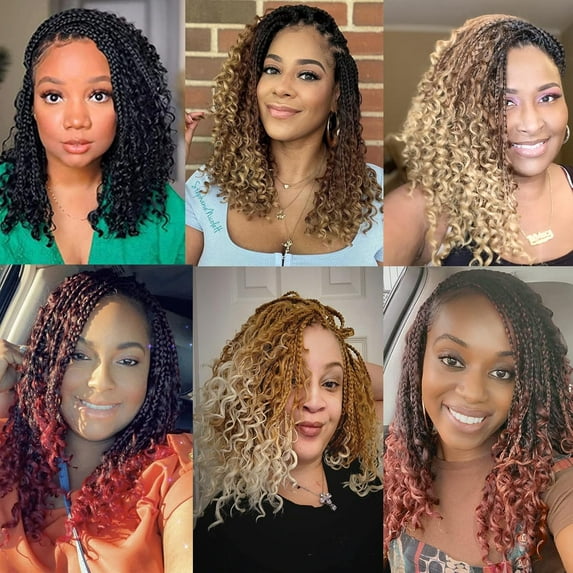 WEIF-8 Packs Goddess Box Braids Crochet Hair-12 Inch Crochet Box Braids Pre-looped Bohomian Crochet Braids Hair Synthetic Braiding Hair Extensions Crochet Hair for Black Women(1B/30)