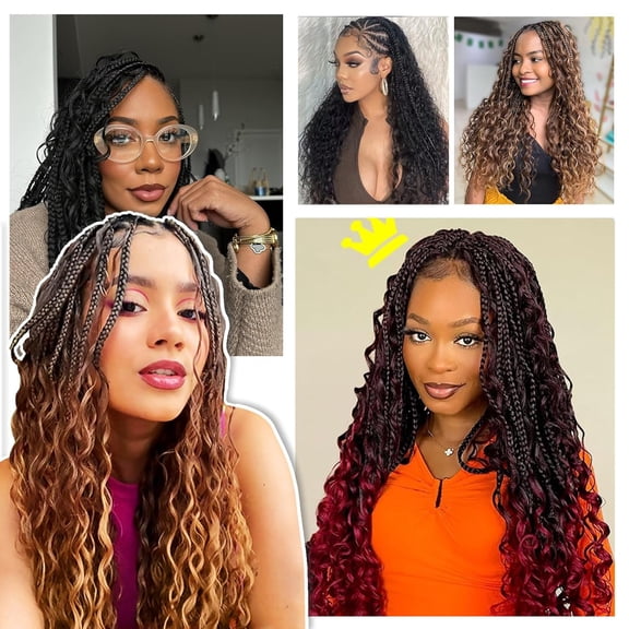 WEIF-8 Packs Goddess Box Braids Crochet Hair-14 Inch Crochet Box Braids Pre-looped Bohomian Crochet Braids Hair Synthetic Braiding Hair Extensions Crochet Hair for Black Women (1B/350)