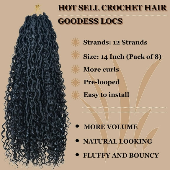 WEIF-8 Packs Goddess Locs Crochet Hair for Black Women, Pre-looped Boho Faux Locs with Curly Ends Long River Crochet Hair for Black Women Hair Extensions(4#,14 Inch)
