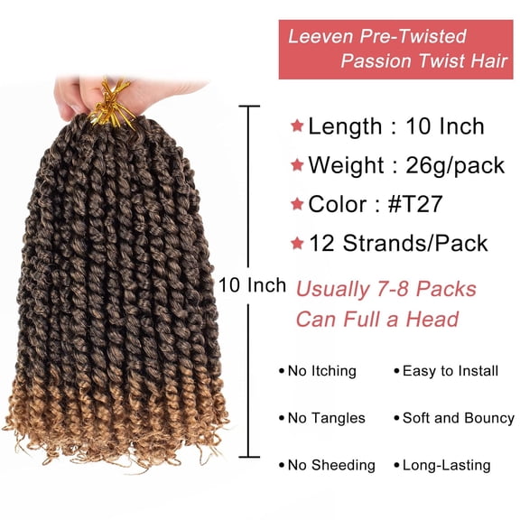WEIF-8 Packs Ombre Blonde Pretwisted Passion Twist Hair 10 Inch Pre Looped Bob Corchet Braids for Black Women Short Bohemian Synthetic Hair Extensions with Curl Ends 12 Strands/Pack #T27