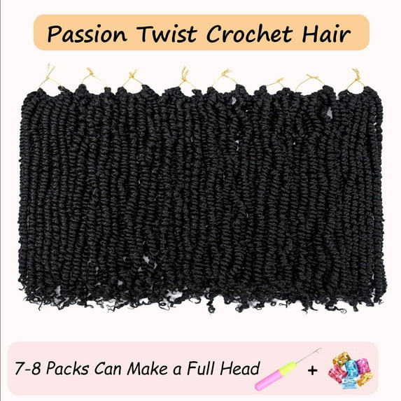 WEIF-8 Packs Passion Twist Crochet Hair 8 Inch Natural Black Pre-twisted Crochet Passion Twist Hair Pre-looped Crochet Braids Hair for Women Passion Twists Braiding Hair Synthetic Hair Extensions