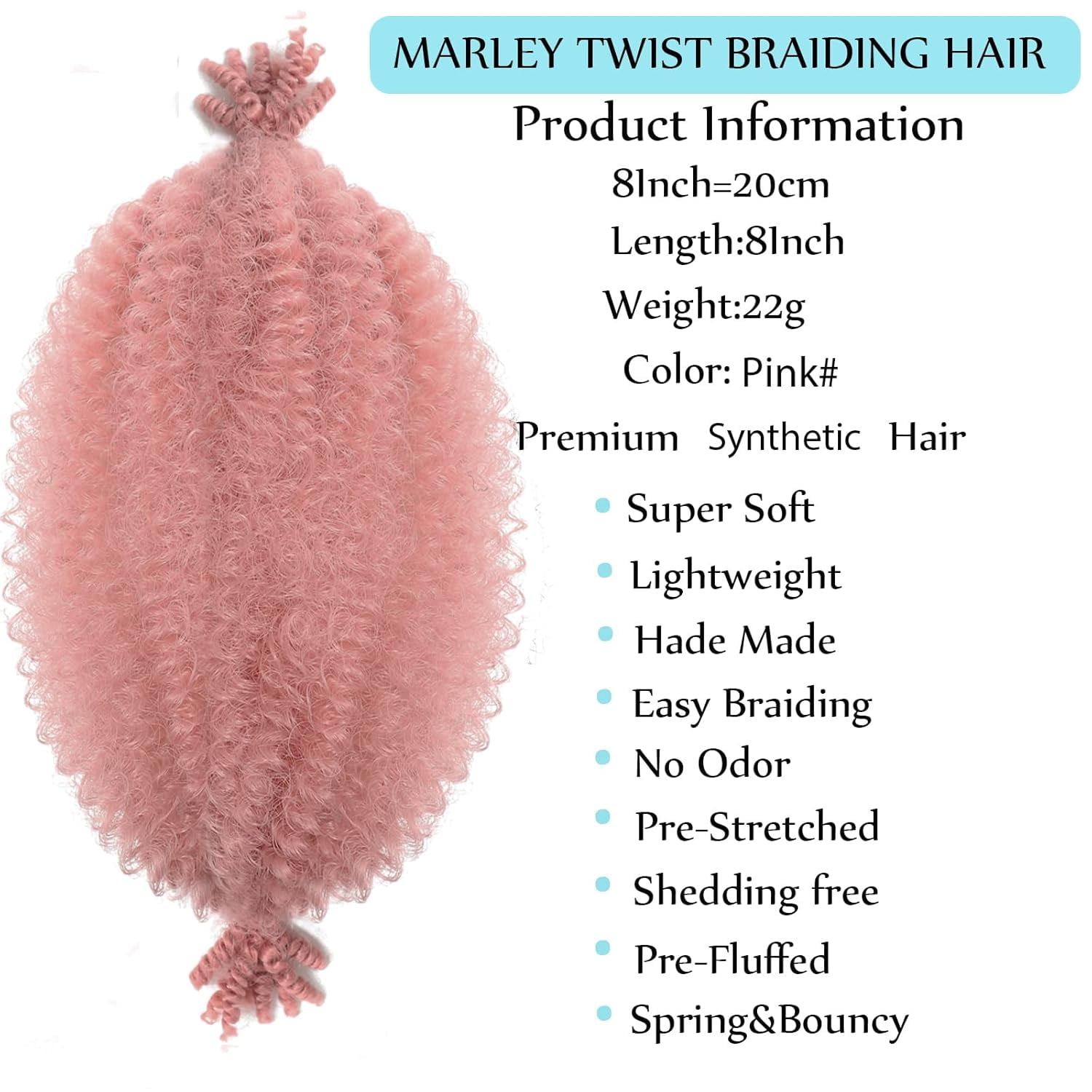 WEIF-8 Packs Springy Afro Twist Hair Pink Marley Twist Braiding Hair 8 Inch Kinky Twist Short Faux Locs Wrapping Hair for Soft Locs Passion Hair Extensions