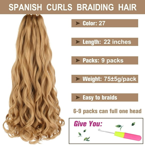 WEIF-9 Pack 22 Inch Pre-Stretched French curl Braiding Hair Bouncy Braiding Hair Light Blonde French Curls Braids Crochet hair with Curly Ends Loose Wavy Spiral Curl Braids for Black Women 27#