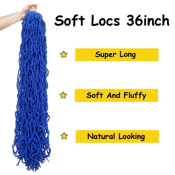 WEIF-Blue Faux Soft Locs 36 Inch 2 Pack Dark Navy Royal Blue Locs Crochet Hair Whole Strand No Extended Pre-looped Long Locs Synthetic Crochet Braids Hair Extensions For Black Women (36inch, 2pack