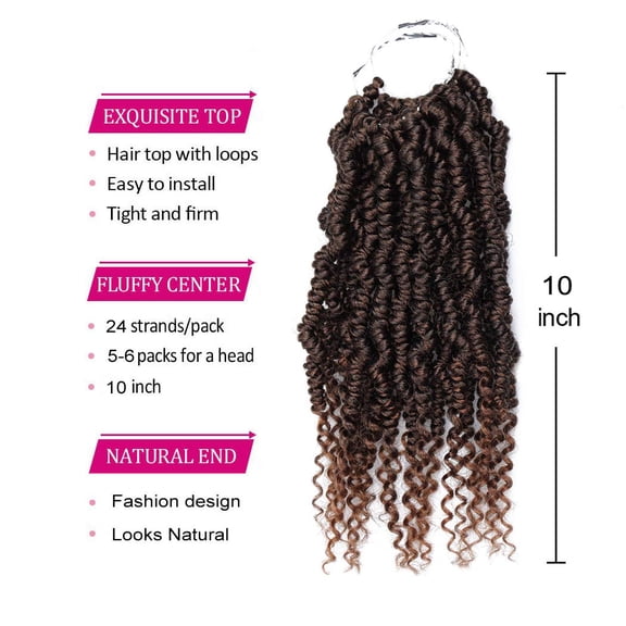 WEIF-Bomb Twist Crochet Hair 10 Inch 6 Packs Ombre Brown Mini Passion Twist Crochet Hair for Black Women Pre-looped Spring Twist Crochet Braids Nubian Twist Synthetic Hair Extension (T30#)