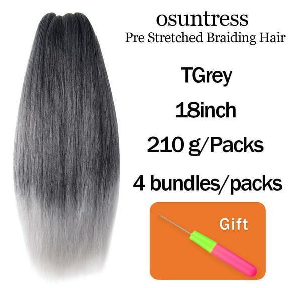 WEIF-Braiding Hair Pre Stretched 18 Inch 4 Packs, Long Hair Extensions for Braids, Synthetic Braiding Hair Prestretched TGrey(Ombre Grey)