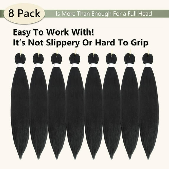 WEIF-Braiding Hair Pre Stretched 30 Inch 8 Packs Long Braiding Hair Extension Pre Stretched Braiding Hair Professional Synthetic Hair For Braiding Crochet Twist Braids Soft Yaki Texture(30", 1B-8P
