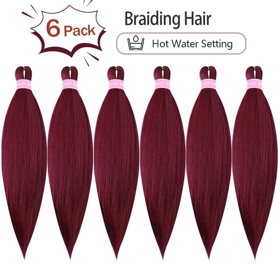 WEIF-Burgundy Braiding Hair Extensions for Braids 6 Packs Yaki Texture Wine Red Pre Stretched Braiding Hair Professional Synthetic Braid Hair for Braiding(900#, 26 Inch)