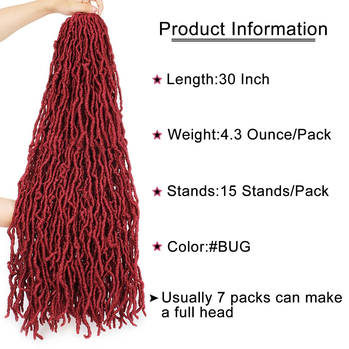 WEIF-Burgundy New Faux Locs Crochet Hair 30 Inch Red Natural Butterfly Soft Locs 1 Pack Curly Wavy Long Boho Goddess Locs 15 Strands Pre Looped Synthetic Braids Hair Extensions for Black Women #BU