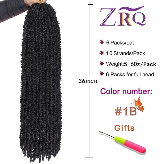 WEIF-Butterfly Locs Crochet Hair 36 Inch 2 Packs Pre Looped Distressed Locs Long Butterfly Locs Crochet Braids Most Natural Hair Extension for Black Women (36 Inch,1B)