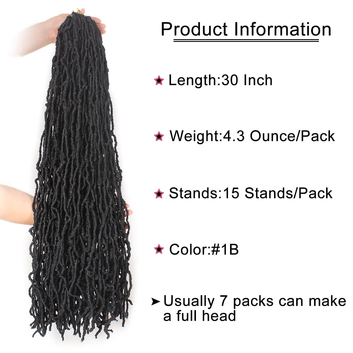 WEIF-Distressed New Soft Locs Crochet Braids Hair 30 Inch Natural Butterfly Faux Locs 1 Pack Black Boho Goddess Locs 15 Strands Pre Looped Messy Curly Wavy Synthetic Hair Extensions for Women 1B
