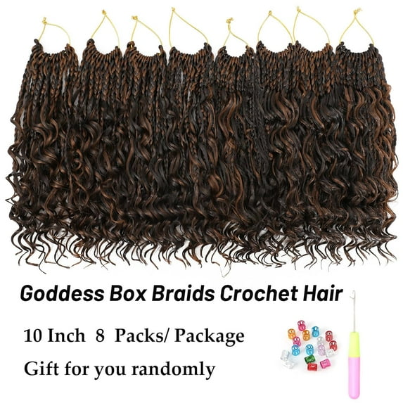 WEIF-Eerya 8 Packs Boho Box Braids Crochet Hair for Black Women 10 Inch Goddess Box Braids Pre-looped Bohemian Crochet Box Braids With Curly Ends Synthetic Crochet Hair Extensions (10 inch, P4/30)